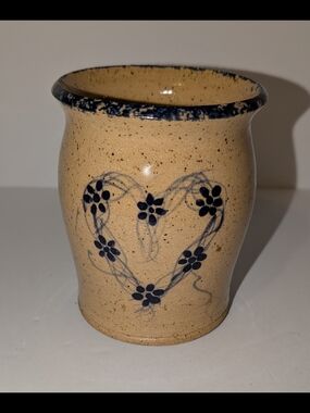 Three Rivers Pottery Cup with Heart Design 3.5 Inches Tall 2.5 Inches Round